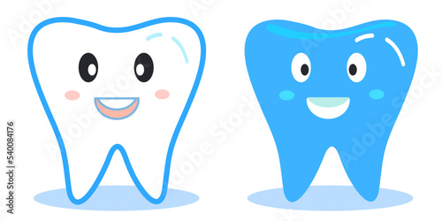 teeth set. Cute tooth characters. Dental personage vector illustration. Dental concept for your design. Oral hygiene, teeth cleaning