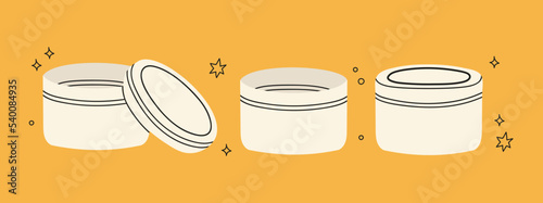 Jar for candles. Closed and open metal can isolated on yellow background