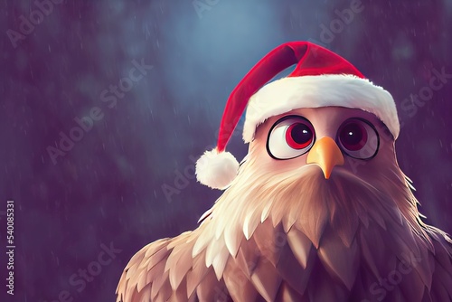 Canvas Print 3D Rendered eagle wearing a Santa hat for the 2022 Christmas holiday season