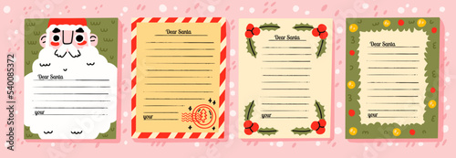 Christmas letter from and to Santa Claus template. Flat hand drawn vector design.From the desk of Santa Claus - Christmas letter from Santa Claus, remade letter with empty copy space. Special Delivery