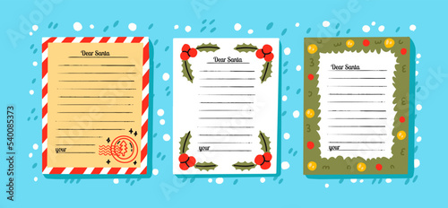 Christmas letter from and to Santa Claus template. Flat hand drawn vector design.From the desk of Santa Claus - Christmas letter from Santa Claus, remade letter with empty copy space. Special Delivery