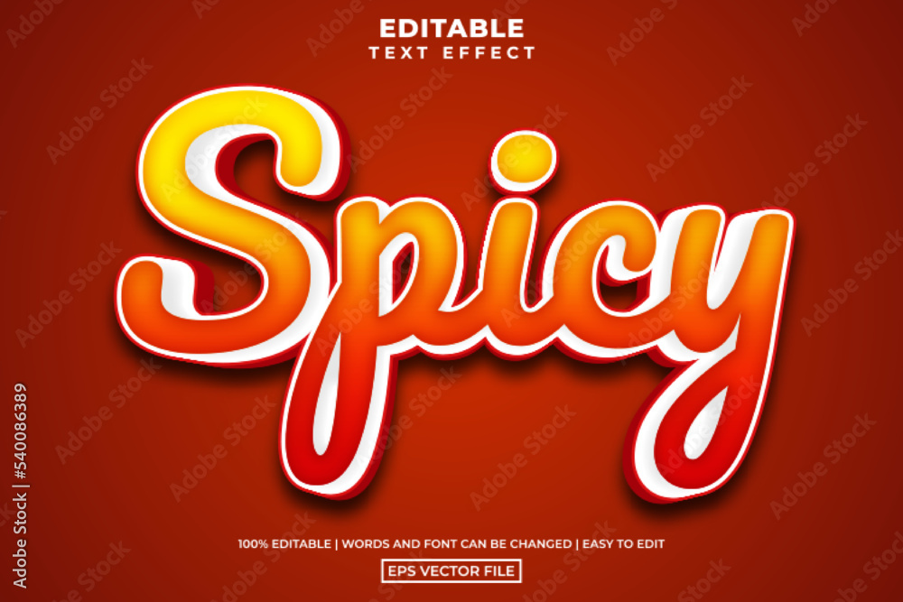 Modern food spicy text style, editable text effect design template