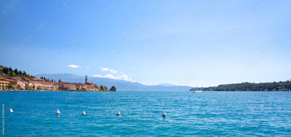 View of the Bay with the City of Salo in Lake Garda, Italy