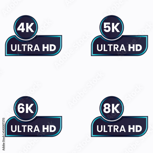 8k 4k 5k ultra hd video resolution icon logo Vector Image set