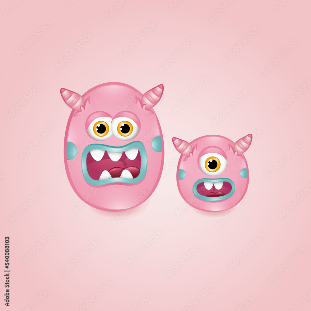 Monster alphabet letter O on pink background. Colourful ABC of cute monsters 