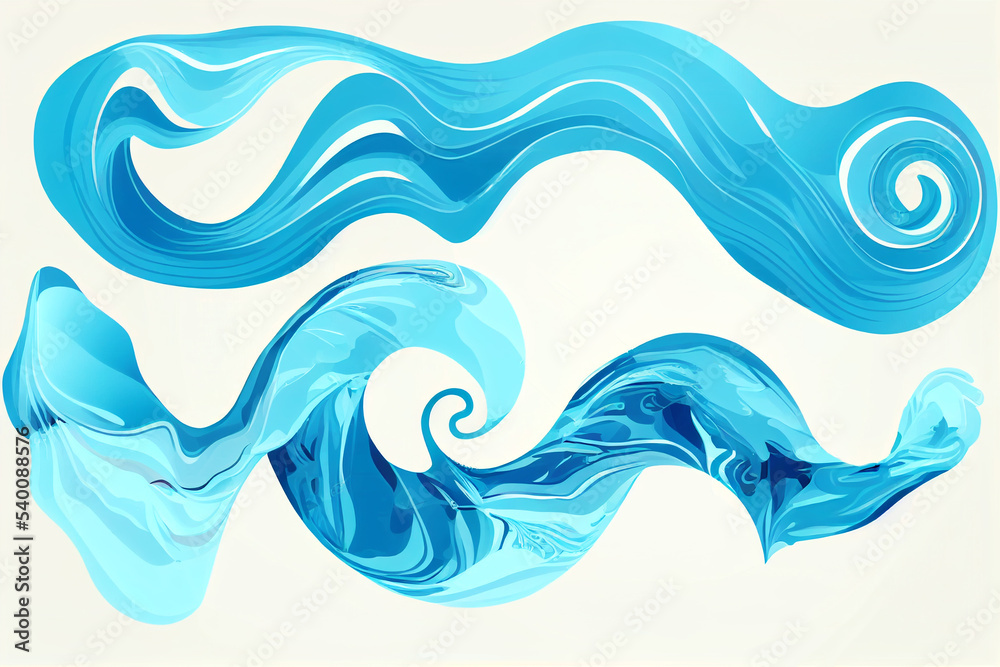 Abstract water splashes, sea or ocean waves, swirls, fountain.