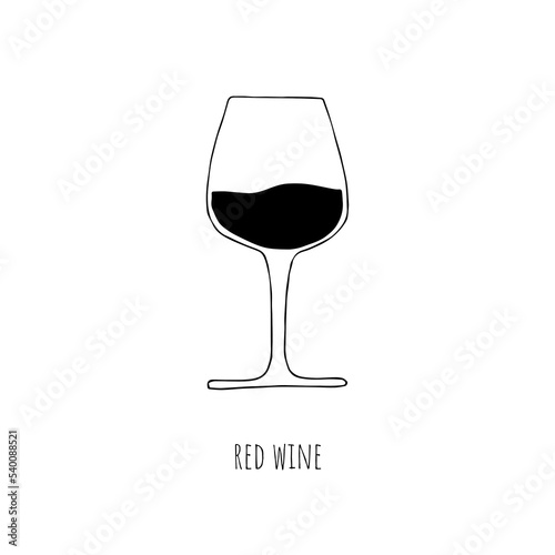Mediterranean diet foods black and white sketch glass of red wine isolated on white background