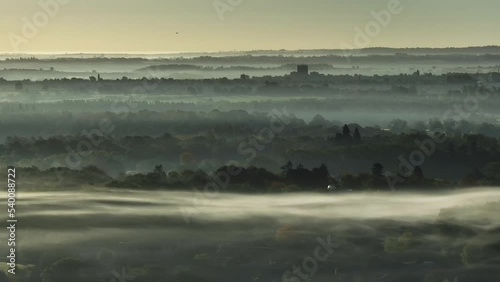 Layered Misty Aerial Landscape Low Clouds Zoom Lens Warwickshire UK