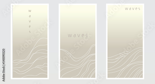 Creative abstract set gray templates in gradient colors.Wave line. Cute and minimal style, business card, page cover, brochure, email header, post in social networks, advertising, corporate style.