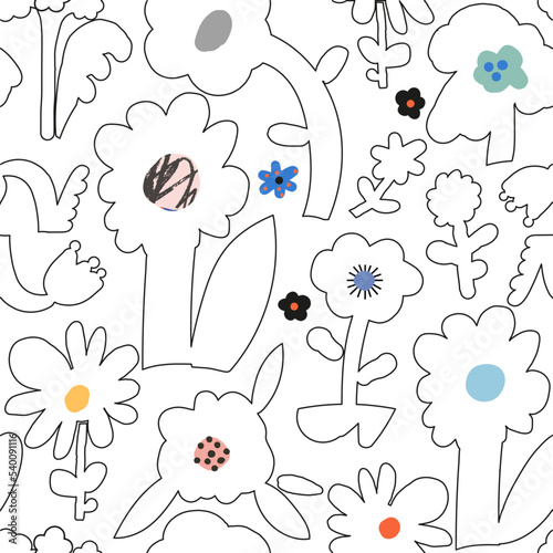 Floral hand drawn seamless pattern. Vector