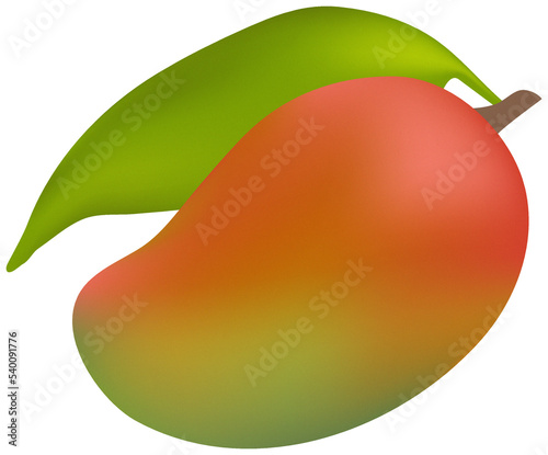 colorful illustration of red mango with green akcent and  with leaf  for collage or banner