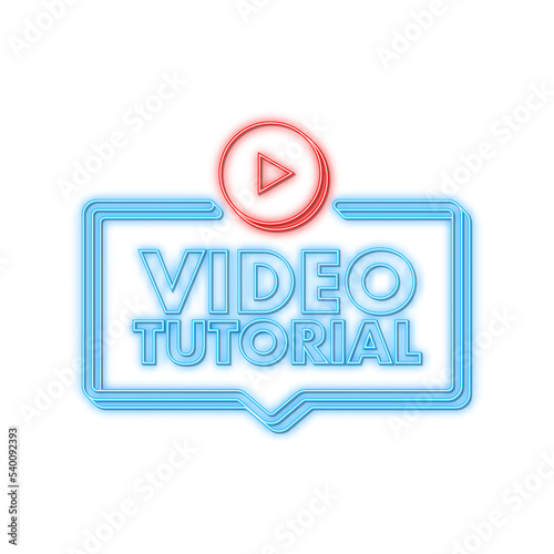 Video tutorials neon icon. Study and learning background, distance education and knowledge growth. Vector illustration.