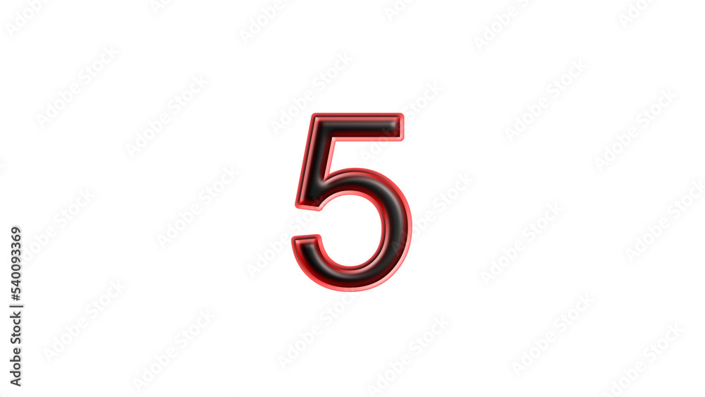 red 5 number 3d effect white background red 5 number 3d effect white background