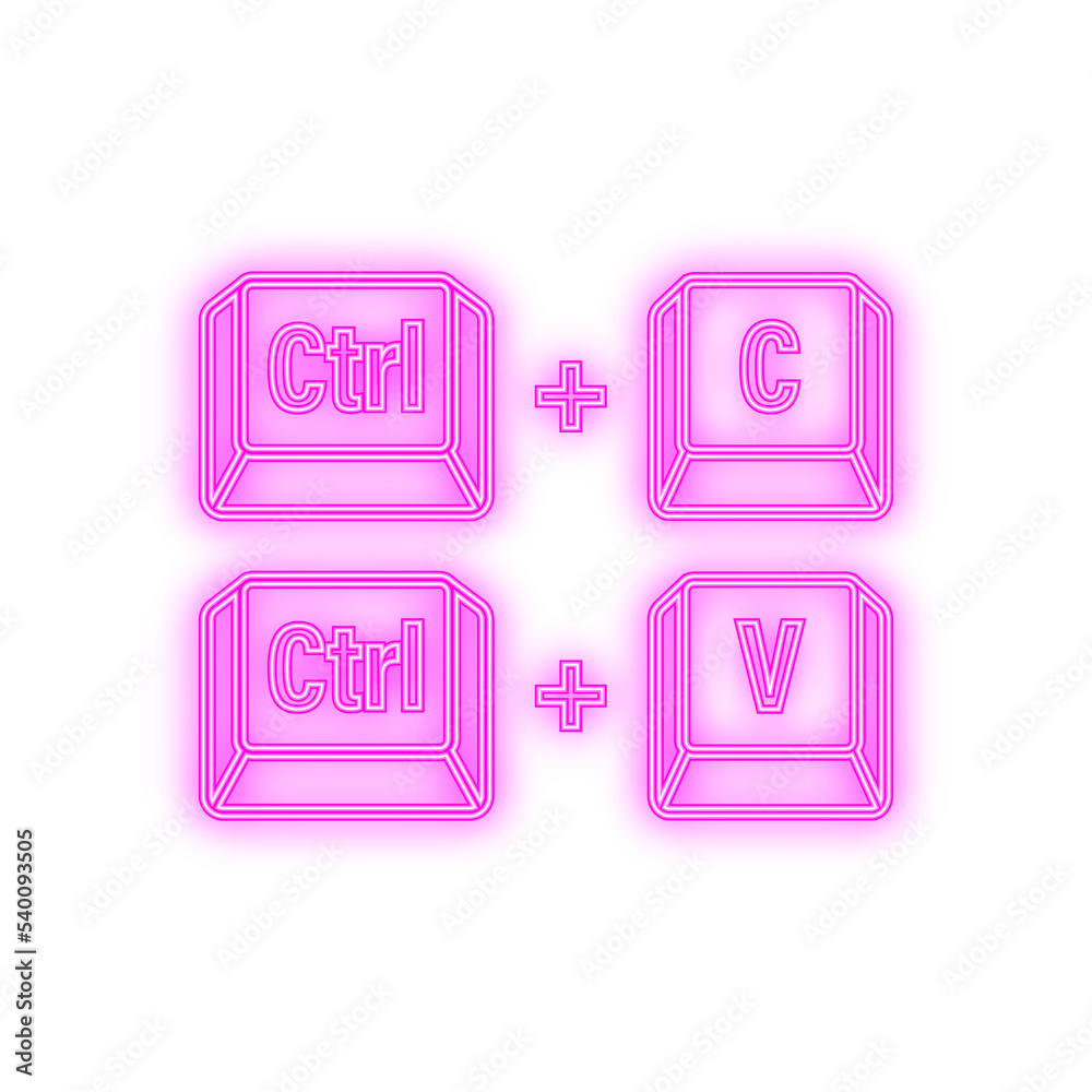 Ctrl C and Ctrl V computer keyboard neon buttons. Desktop interface. Web icon. Vector stock illustration. Ctrl C and Ctrl V computer keyboard neon buttons. Desktop interface. Web icon. Vector stock illustration.