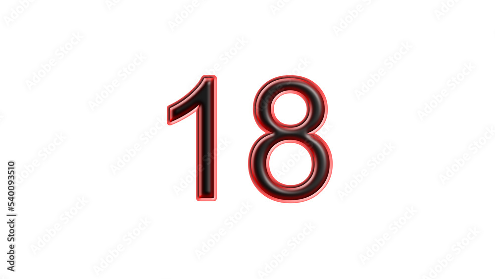 red 18 number 3d effect white background red 18 number 3d effect white background