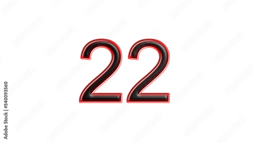 red 22 number 3d effect white background red 22 number 3d effect white background