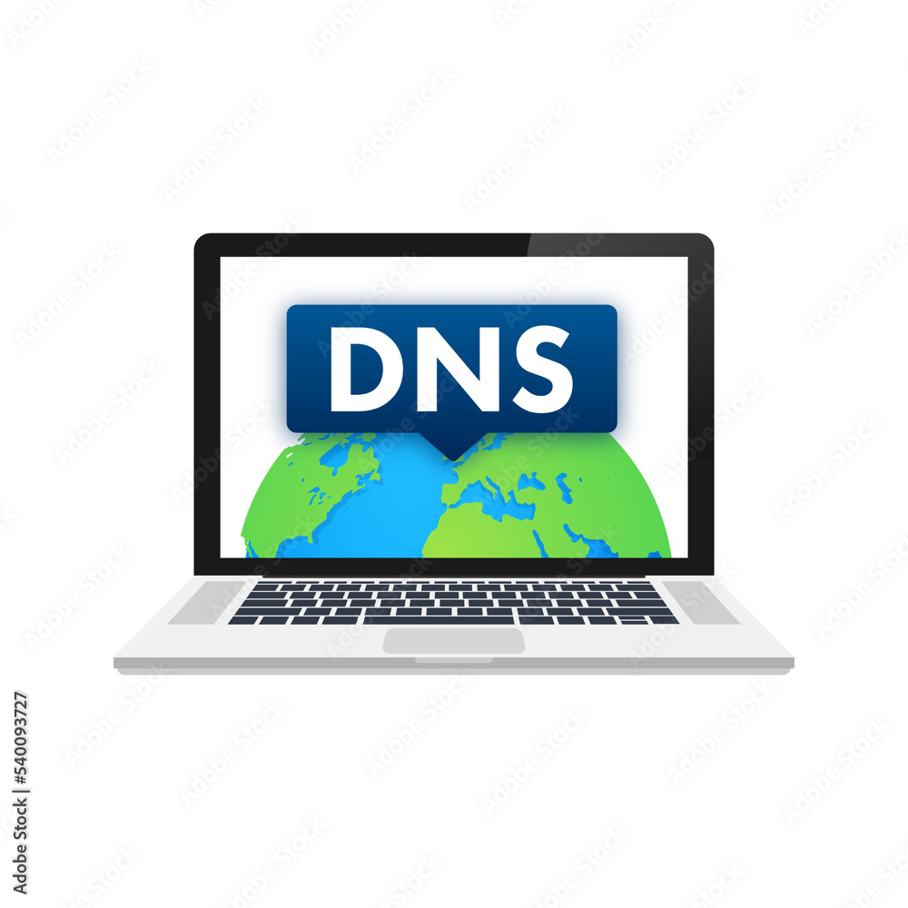 DNS Domain Name System Server. Global communication network concept. Web search concept. Vector illustration. DNS Domain Name System Server. Global communication network concept. Web search concept. Vector illustration.