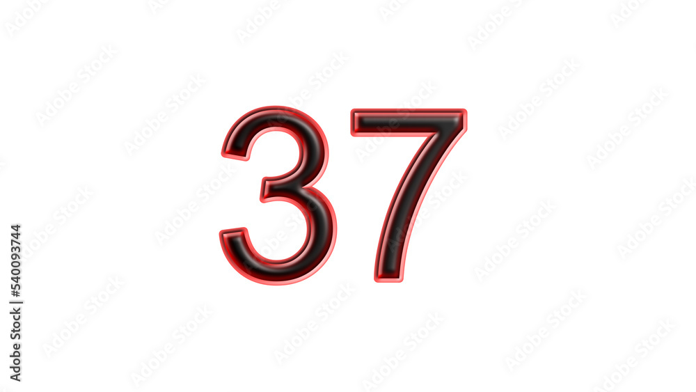 red 37 number 3d effect white background