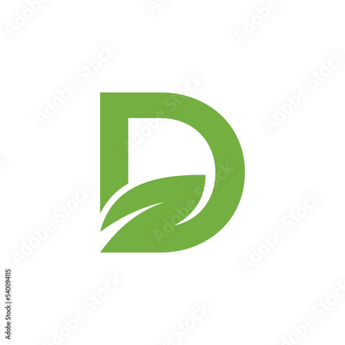 Green eco letters D logo with leaves. /symbol / alphabet / botanical / natural