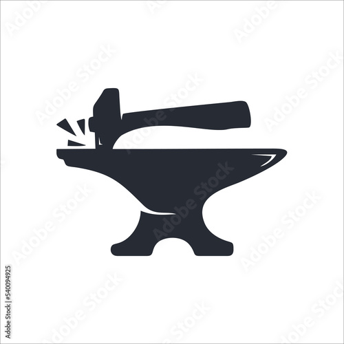 Vintage anvil and fire, monochrome icon, blacksmith tools. Vector illustration, isolated on white background. Simple shape for design logo, emblem, symbol, sign, badge, label, stamp.