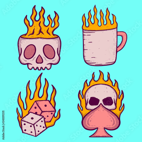 Collection set Doodle Illustration hand drawn cartoon sketch colorful for tattoo, stickers, etc