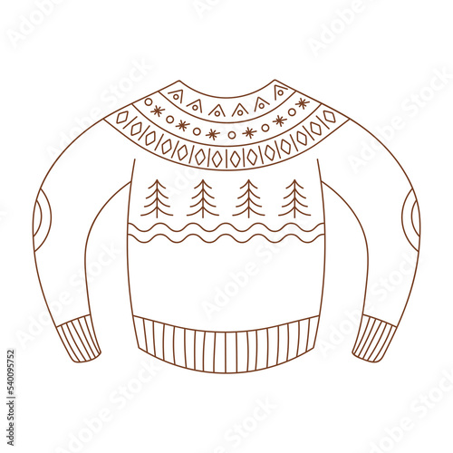 Coloring page outline of Ugly Sweater. Outlined Christmas Sweater. Coloring vector book antistress for adult and kids.