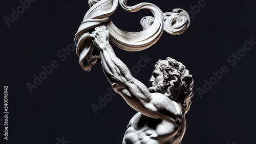 Illustration of a Renaissance marble statue of Hephaestus. He is the God of fire, metalworking, and forges. Hephaestus in Greek mythology, known as Vulcan in Roman mythology.