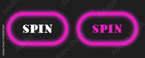 Neon spin button. 3d buttons. Vector clipart isolated on white background.