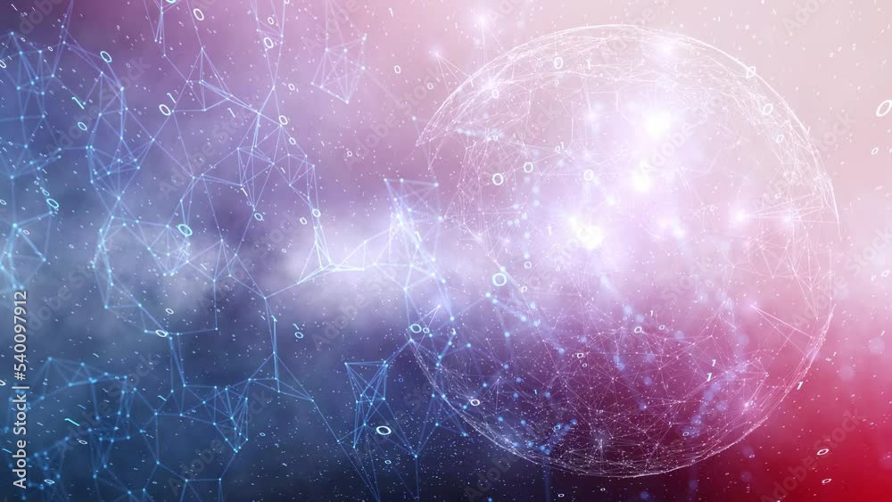 Looped bright glow digital lines and sphere cyberspace data.