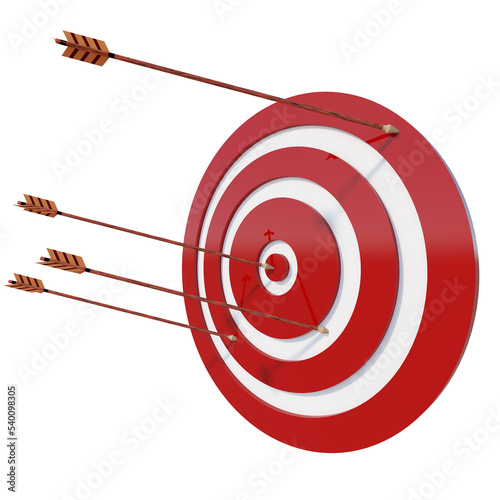 Darts target aim vector cartoon illustration, Vector illustration of the Red dartboard on white with 4 Red Darts target 04