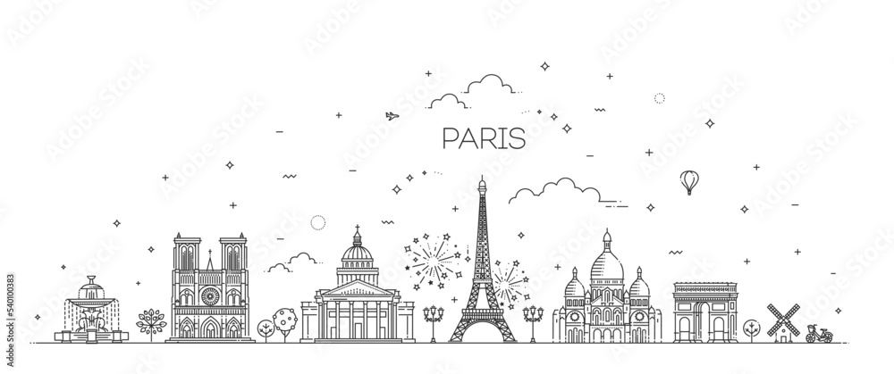 Paris architecture line skyline illustration