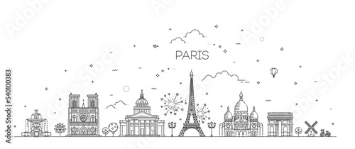 Paris architecture line skyline illustration
