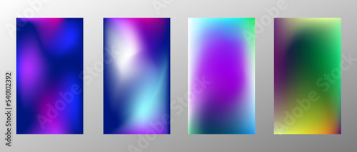 Abstract bright gradient background. Set of 4 backgrounds. Creative modern vector illustration. Holographic spectrum for coating.