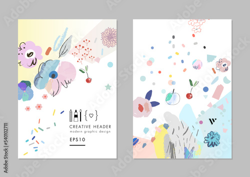 Collection of creative universal floral  artistic cards. Hand Drawn textures. Trendy Graphic Design for banner, poster, card, cover, invitation, placard, brochure, flyer. Vector
