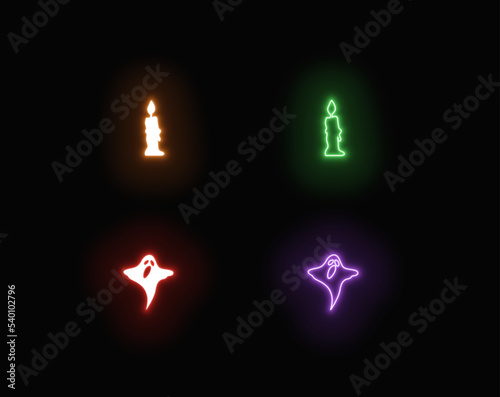 Candle and Ghost halloween icons neon set of symbol vector 