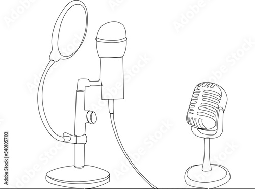microphone drawing by one continuous line, isolated