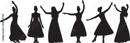 women dancing silhouette on white background isolated vector