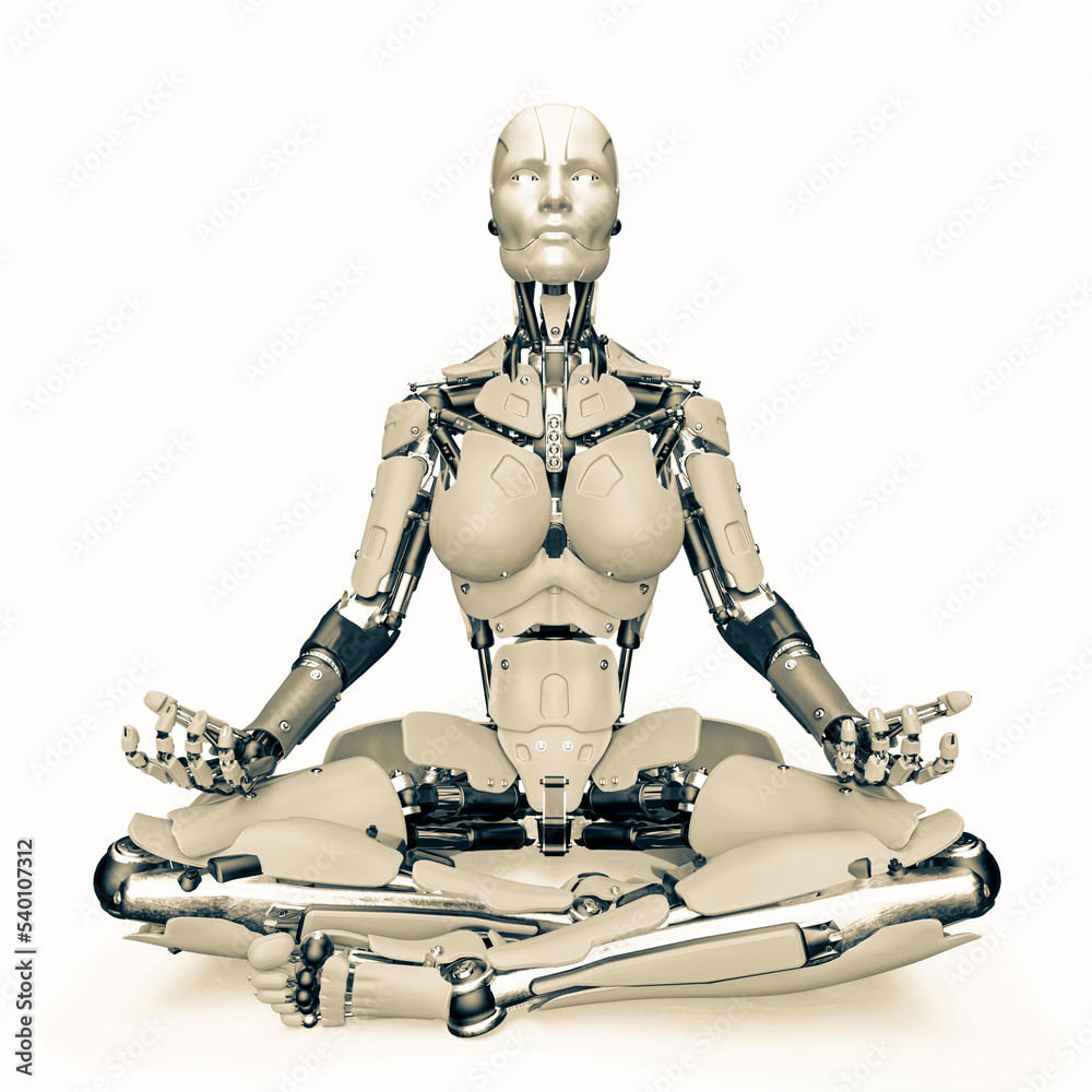amazing robot is doing a lotus yoga pose amazing robot is doing a lotus yoga pose