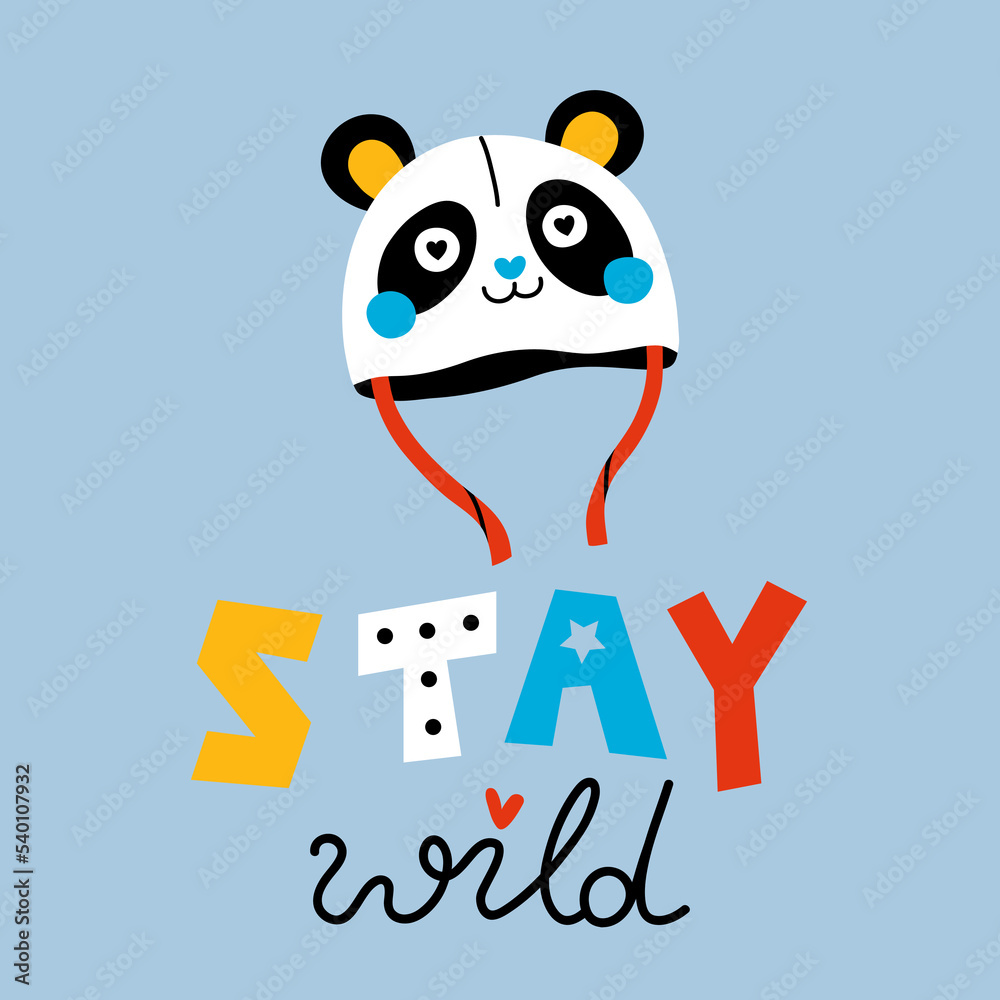 Fototapeta premium Vector illustration of cute funny baby panda hat for print,poster,scandinavian design