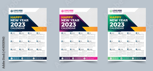 2023 One page wall calendar design template, modern 12 month one page calendar