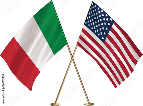 Italy,US flag together.American,Italian waving flag together