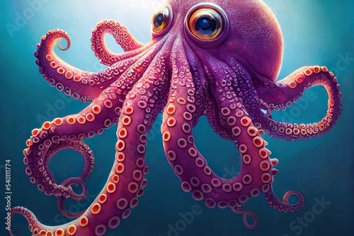 Beautiful illustration of a cute and adorable octopus generated by Ai