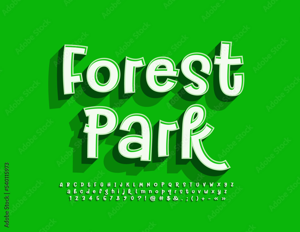 Vector bright Emblem Forest Park. Modern handwritten Font. Creative Alphabet Letters and Numbers.
Vector bright Emblem Forest Park. Modern handwritten Font. Creative Alphabet Letters and Numbers.