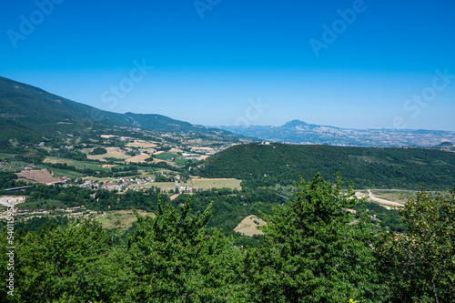 Hign angle view of the Abruzzo hills with the Abbey of S. Maria in Montesanto