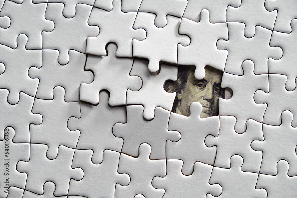 US Dollar Banknote with Jigsaw Puzzle Mask