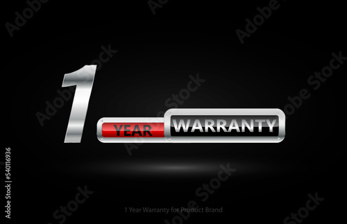 1 year warranty silver logo isolated on black background, vector design for product warranty, guarantee, service, corporate, and your business.