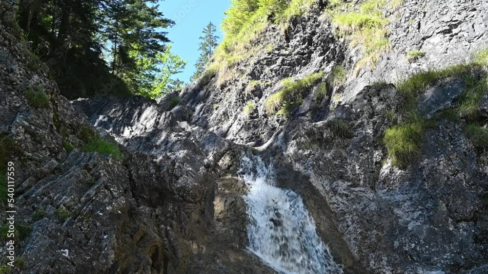 A mountain stream with waterfalls in a forest (slow motion) A mountain stream with waterfalls in a forest (slow motion)