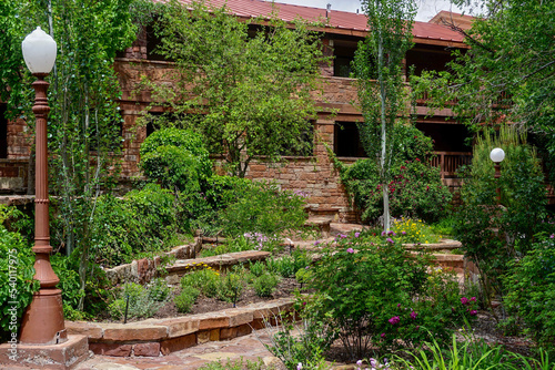 Cameron, Arizona: The sandstone paths of the Cameron Floral Gardens behind the Native American Art Gallery at Cameron Trading Post. photo