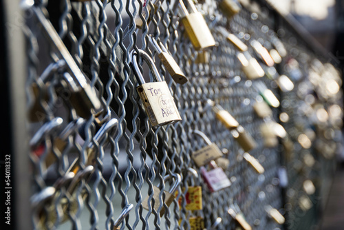 Love Locks on Fence with Names photo