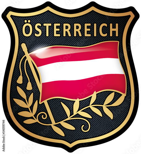 Austria, Flag Shield Patch Isolated On Transparent. Premium Quality EPS 10.